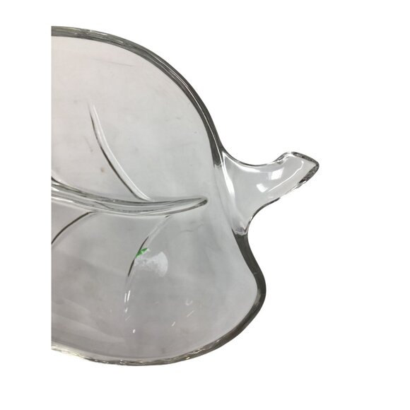 Vintage Leaf Shaped Cut Glass Serving Tray/Bowl - about 9.5'' by 5.5'' - Picture 3 of 7